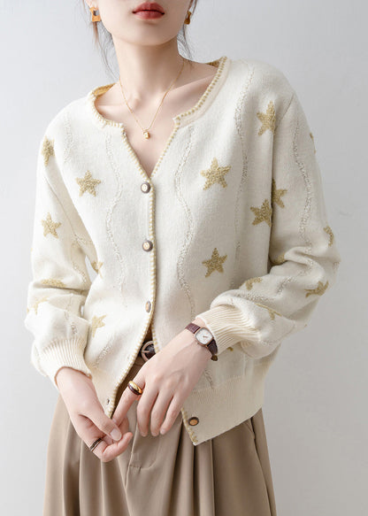 Apricot V Neck Button Pentagram Knit Cardigans Spring
