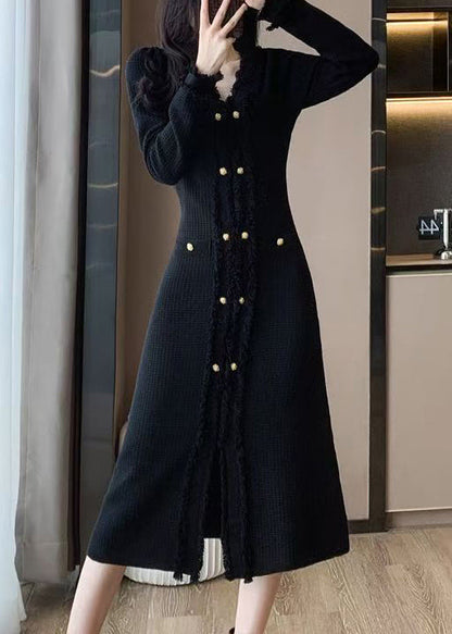 Apricot V Neck Knit Sweater Dress Winter