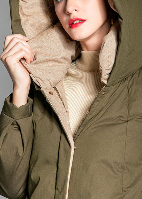 Army Green Pockets Warm Wear on Both Sides Winter Duck Down Coat