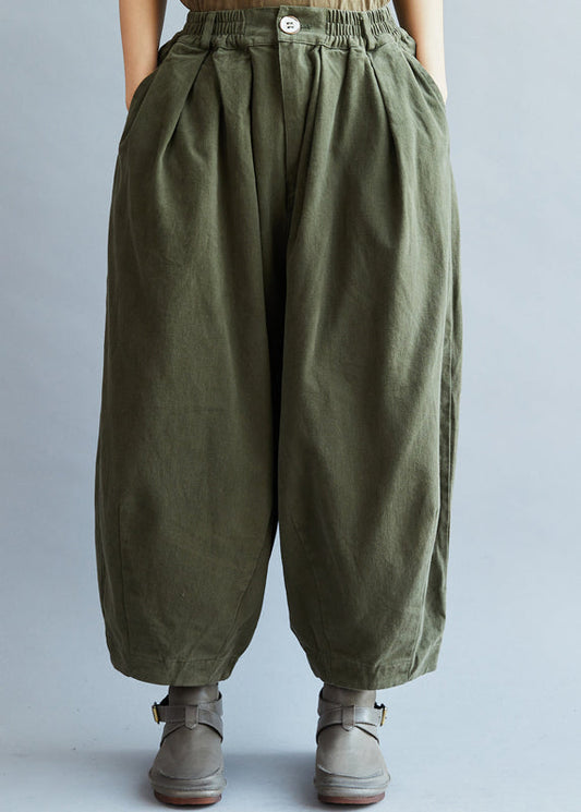 Army Green Pockets Wide Leg Pants Spring