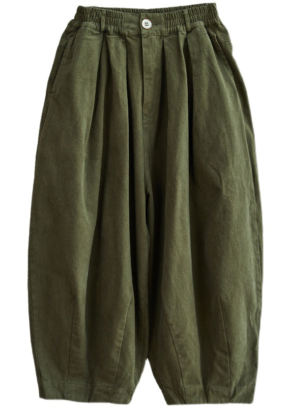 Army Green Pockets Wide Leg Pants Spring