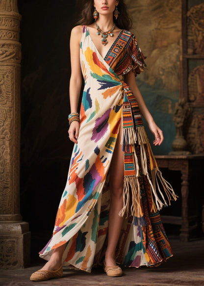 Asymmetrical Design Tasseled Chiffon Ankle Dress Summer