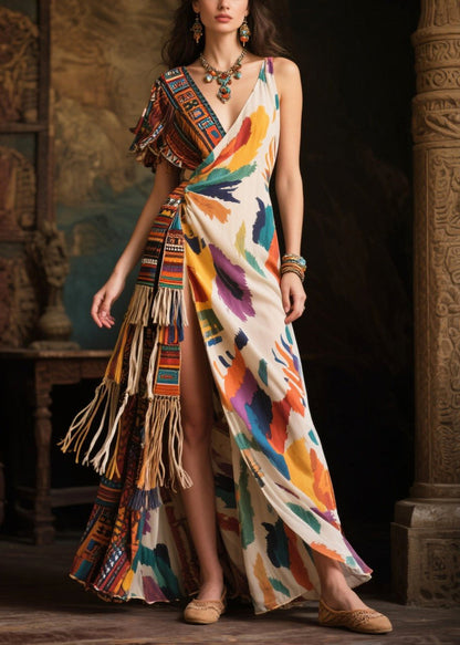 Asymmetrical Design Tasseled Chiffon Ankle Dress Summer