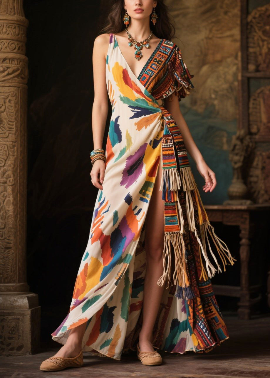 Asymmetrical Design Tasseled Chiffon Ankle Dress Summer