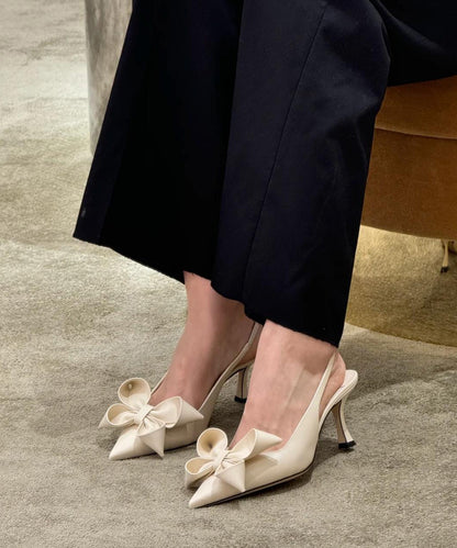 Beige Bow Splicing High Heel Sandals Pointed Toe