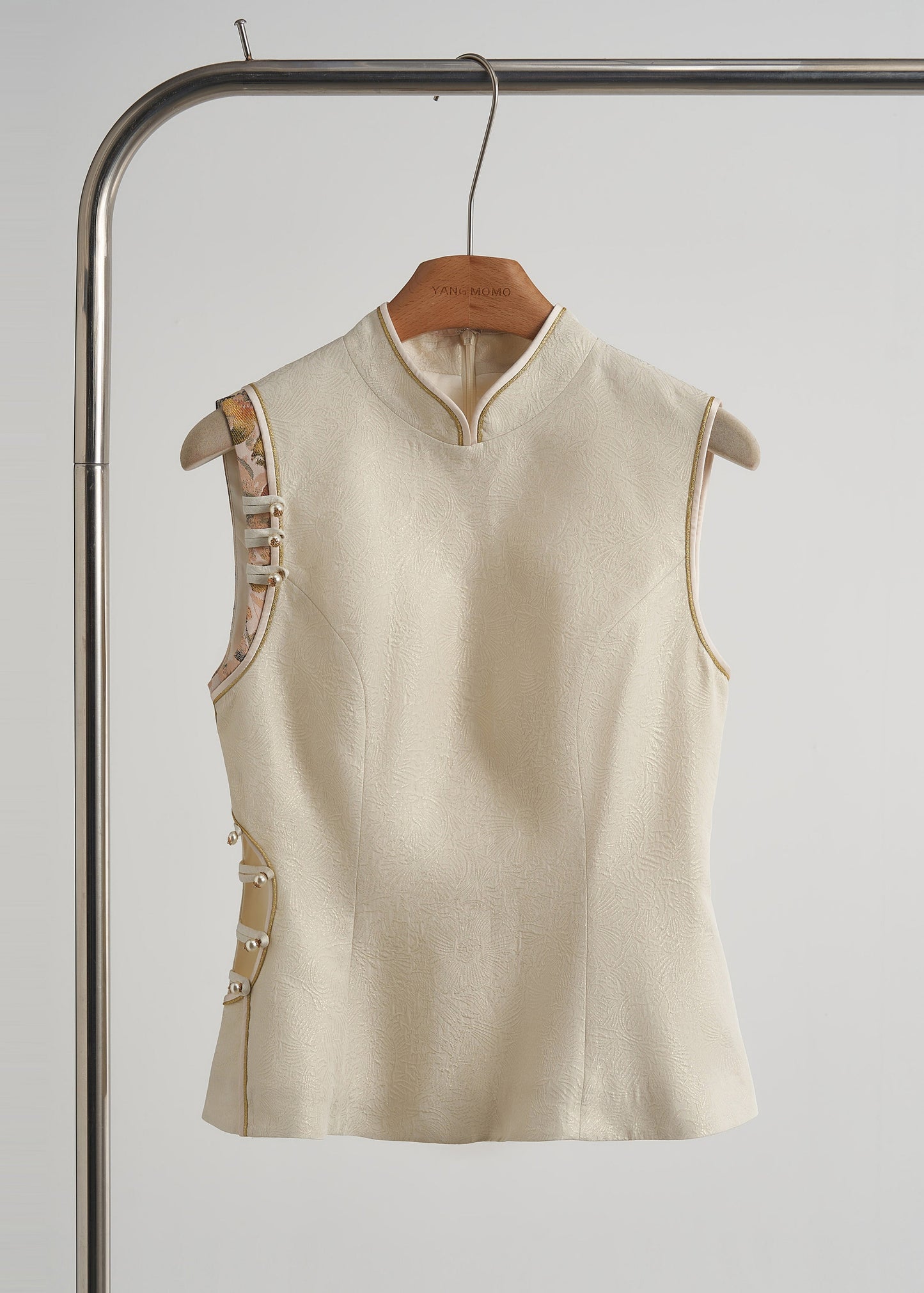 Beige Chinese Button Hollow Out Oriental Vests Spring