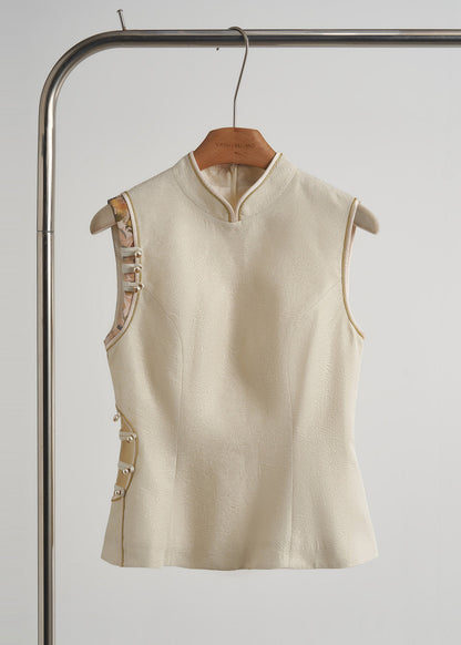 Beige Chinese Button Hollow Out Oriental Vests Spring