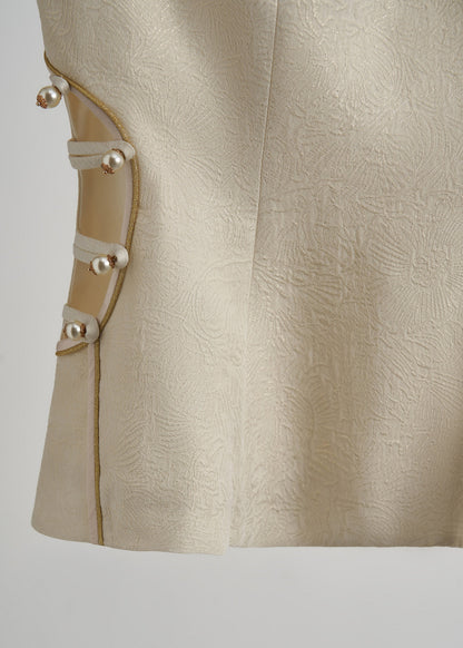 Beige Chinese Button Hollow Out Oriental Vests Spring
