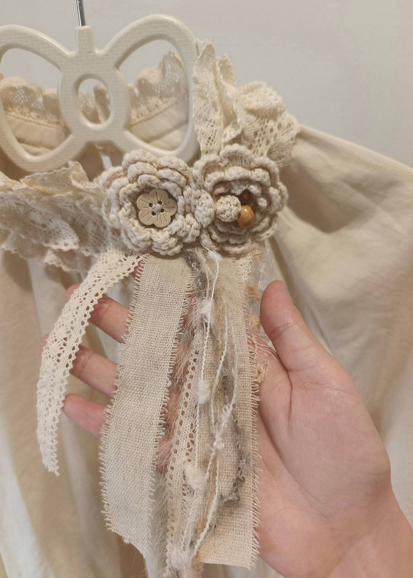 Chic Beige Floral Decorated Patchwork Lace Shirt Top Spring