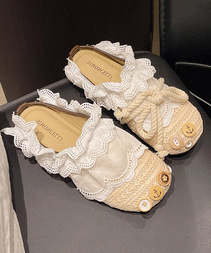Beige Lace Splicing Comfy Slide Sandals
