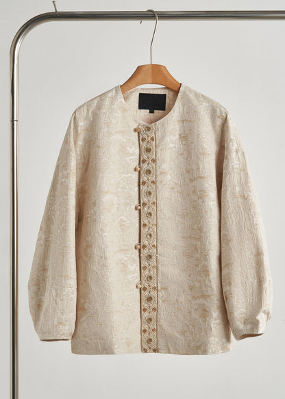 Beige Oversized Jacquard Cotton Coats Spring