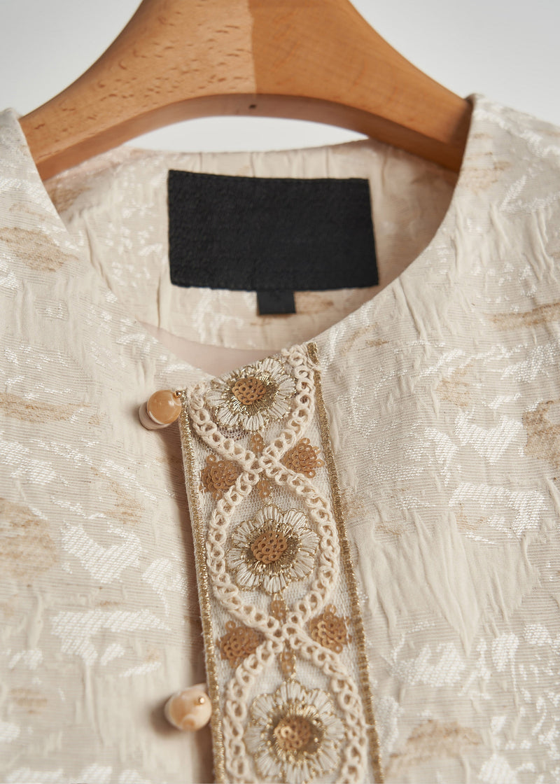 Beige Oversized Jacquard Cotton Coats Spring