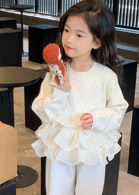 Beige Patchwork Cotton Knit Kids Sweaters Spring