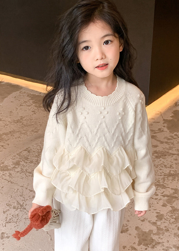 Beige Patchwork Cotton Knit Kids Sweaters Spring