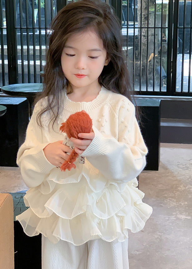 Beige Patchwork Cotton Knit Kids Sweaters Spring