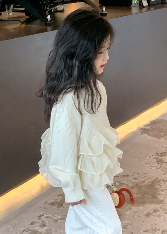 Beige Patchwork Cotton Knit Kids Sweaters Spring