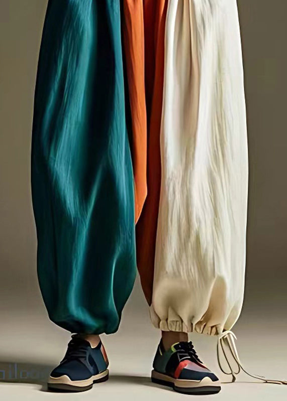 Beige Patchwork Drawstring Lante Pants Summer