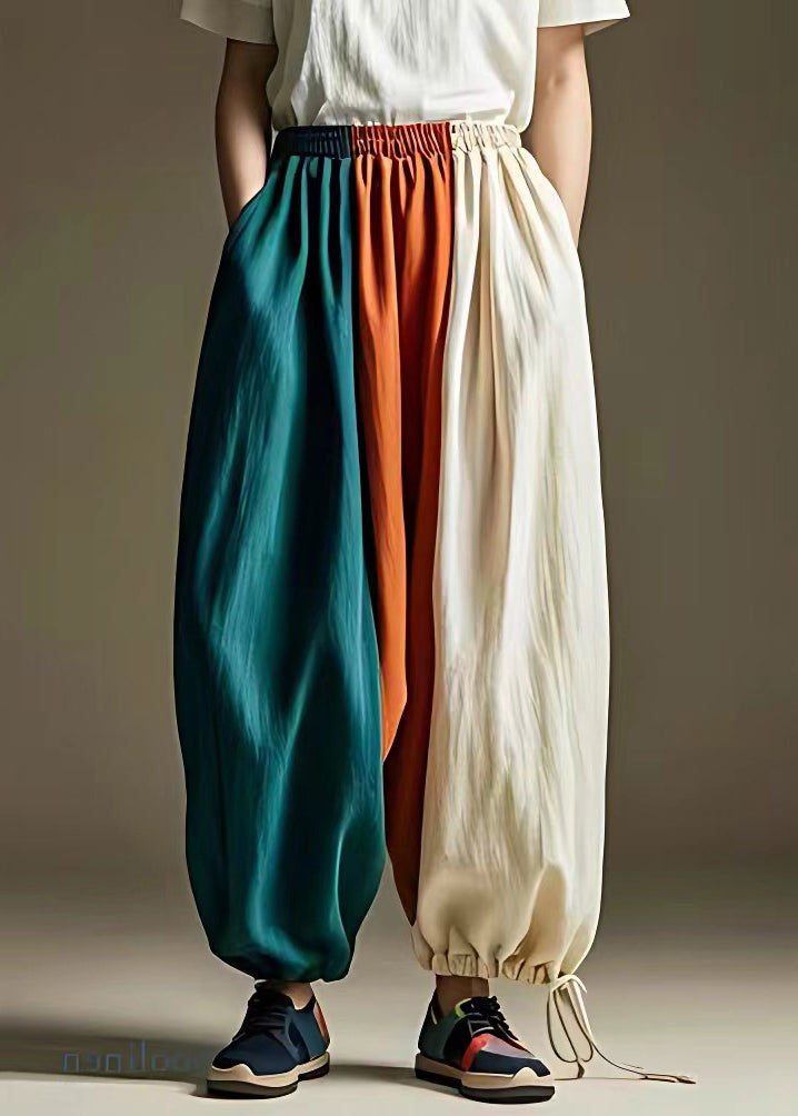 Beige Patchwork Drawstring Lante Pants Summer