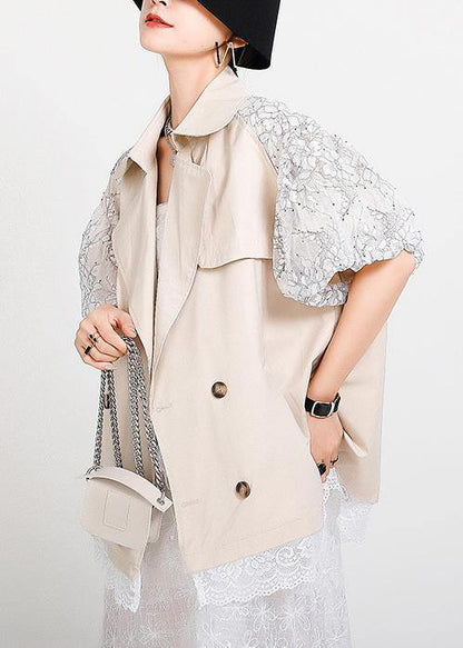 Beige Peter Pan Collar Pockets Jacket Summer