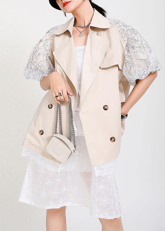 Beige Peter Pan Collar Pockets Jacket Summer
