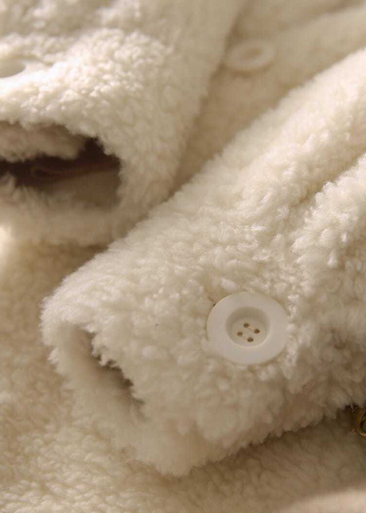 Beige Peter Pan Collar Pockets Patchwork Wool Coats Winter