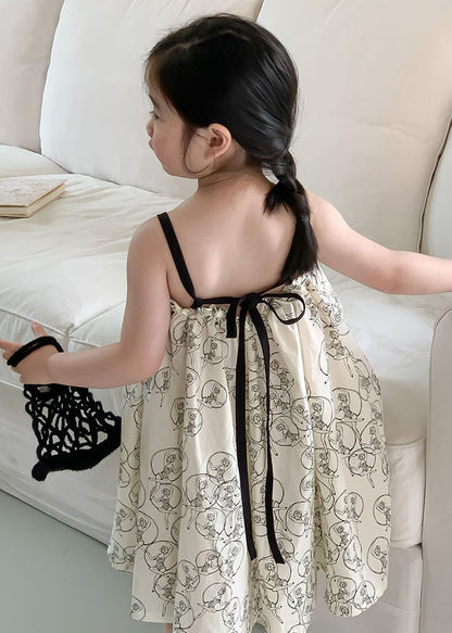 Beige Print Ruffled Patchwork Cotton Slip Maxi Dress Sleeveless