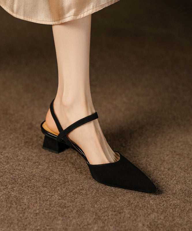 Beige Splicing Cowhide Leather Chunky Sandals Pointed Toe