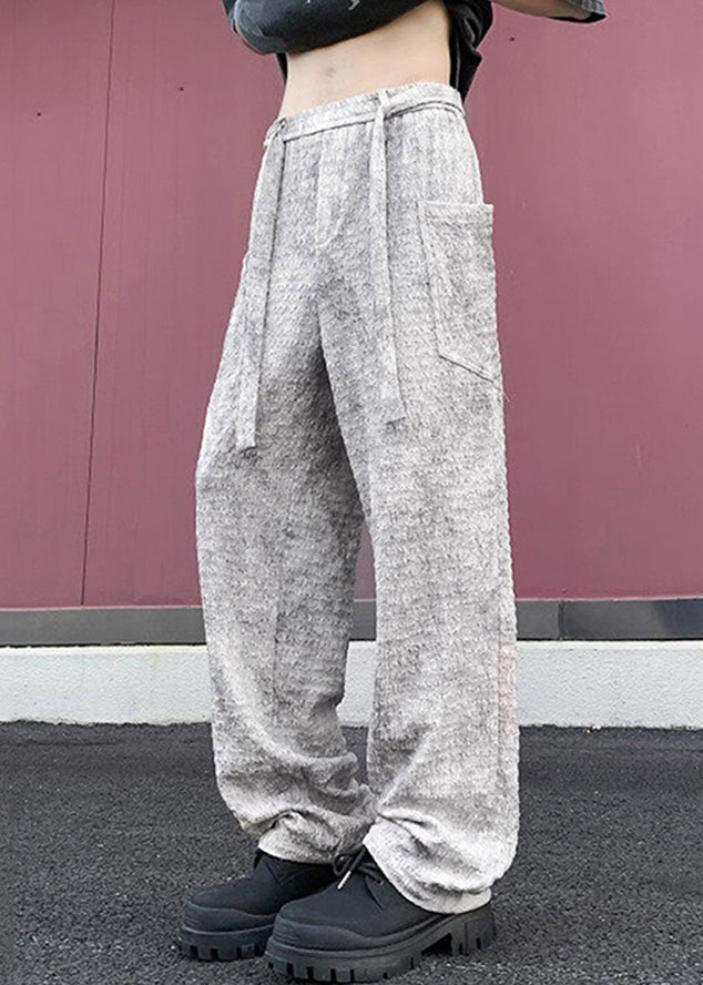 Beige Wrinkled Pockets Ice Silk Pants Summer