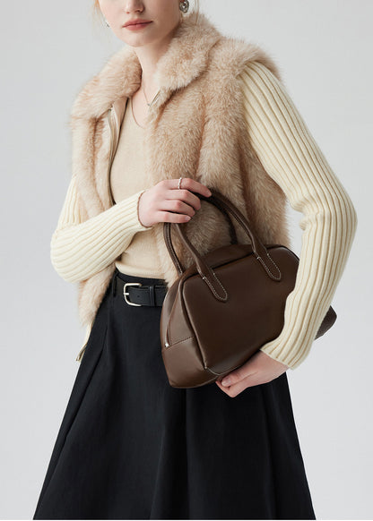 Beige Zip Up Patchwork Faux Fox Fur Knit Coat Winter