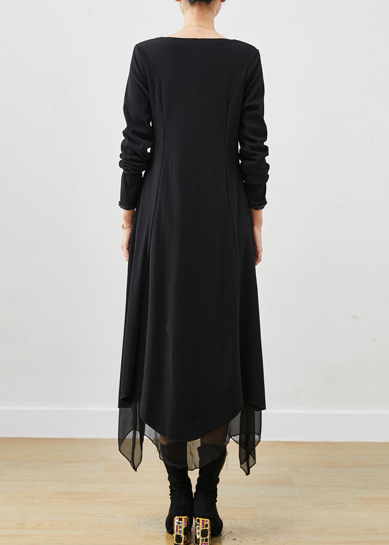 Black Asymmetrical Exra Large Hem Cotton Long Dress Spring