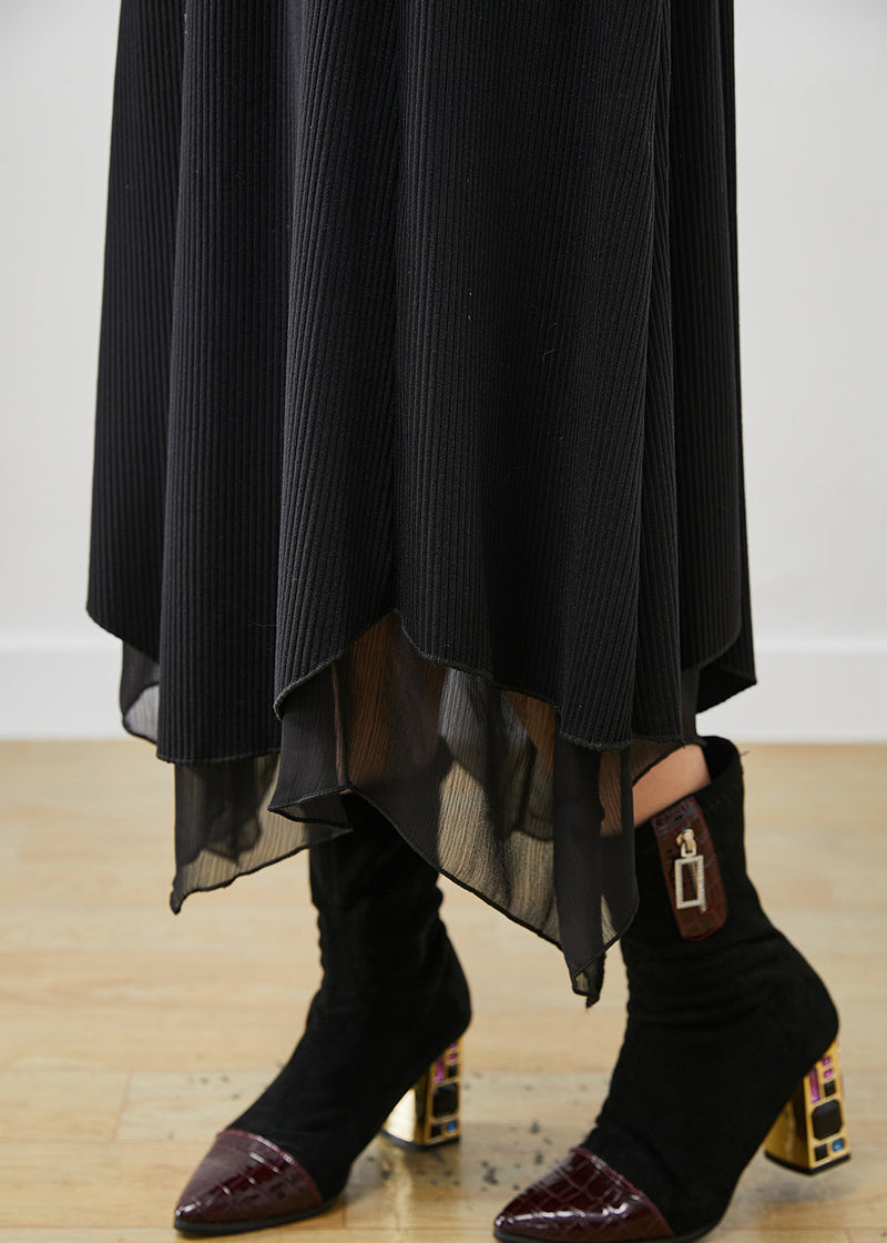 Black Asymmetrical Exra Large Hem Cotton Long Dress Spring