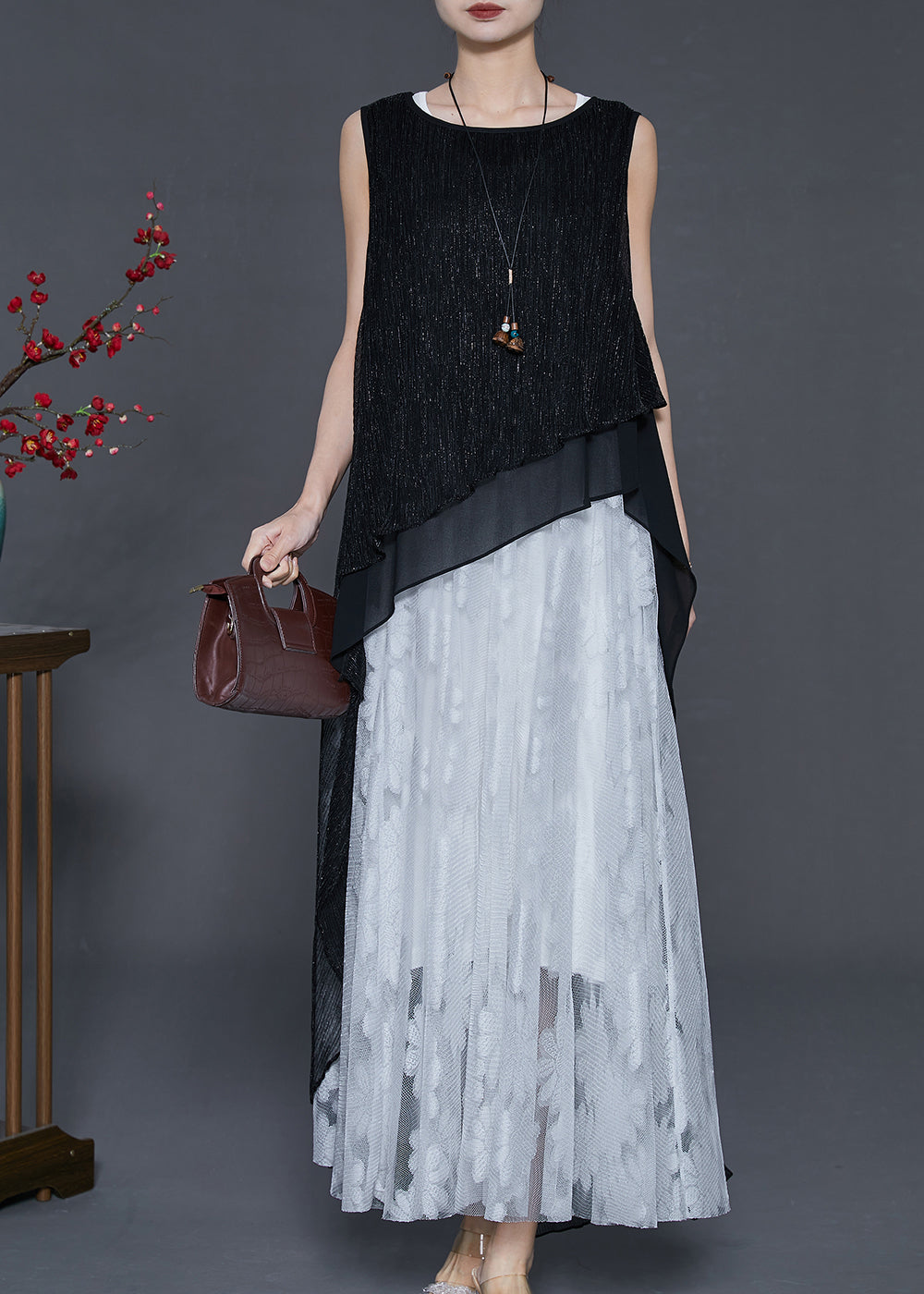 Black Asymmetrical Layered Tulle Holiday Dress Summer