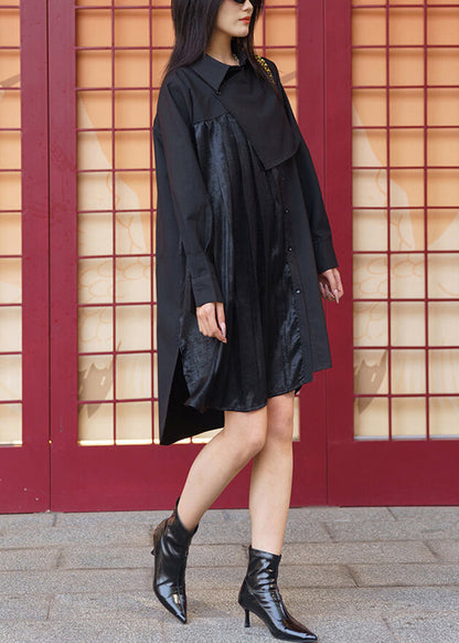 Black Asymmetrical Low High Design Cotton Dresses Spring