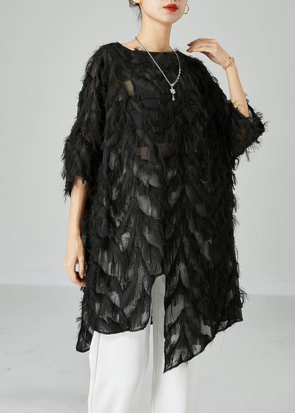 Black Asymmetrical Oversized Fluffy Tulle Long Tops Bracelet Sleeve
