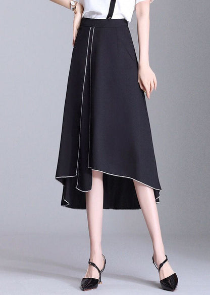 Black Asymmetrical Patchwork Chiffon Skirts Summer