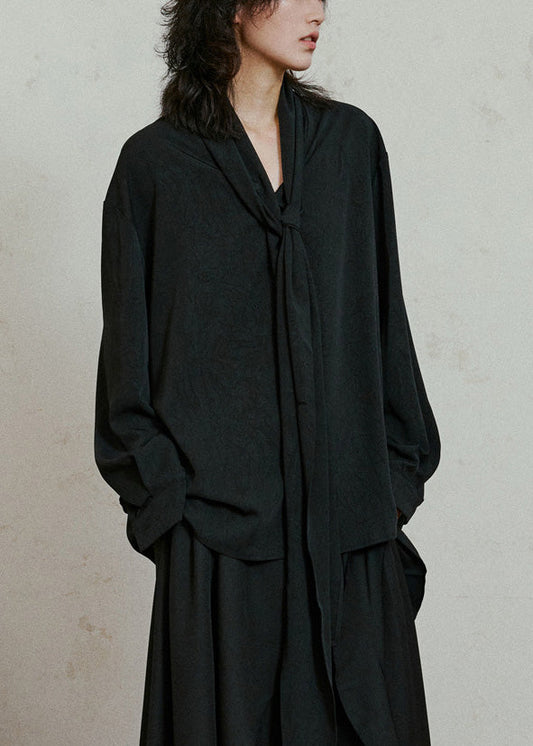 Chic Black Asymmetrical Patchwork Draping Shirt Fall