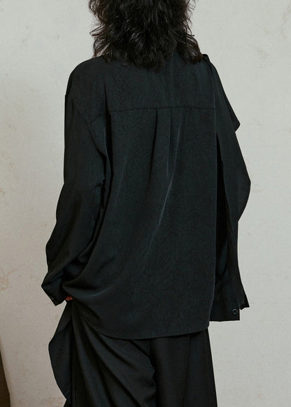 Chic Black Asymmetrical Patchwork Draping Shirt Fall