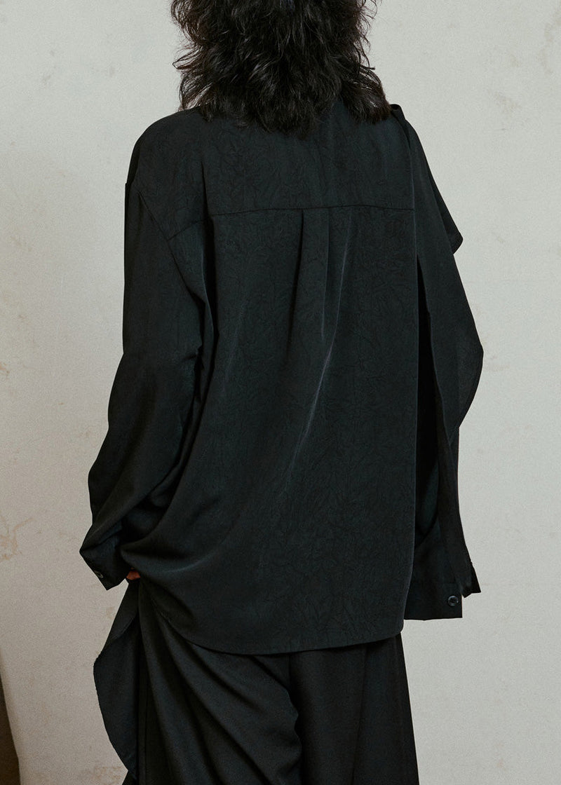 Black Asymmetrical Patchwork Draping Shirt Fall