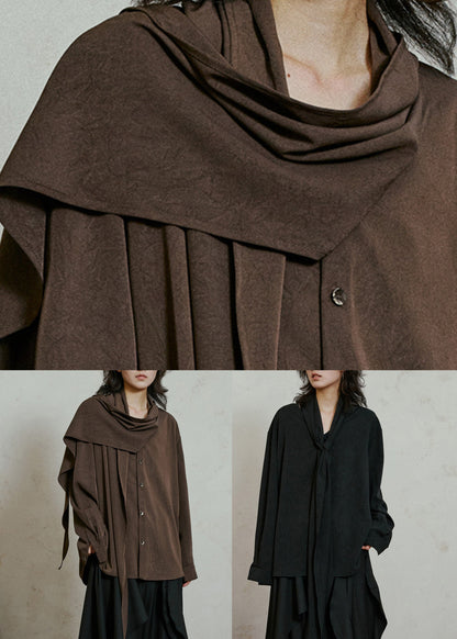 Chic Black Asymmetrical Patchwork Draping Shirt Fall