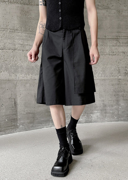 Black Asymmetrical Pockets Patchwork High Waist Pants