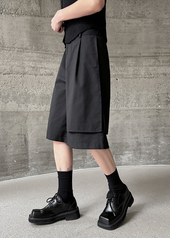 Black Asymmetrical Pockets Patchwork High Waist Pants