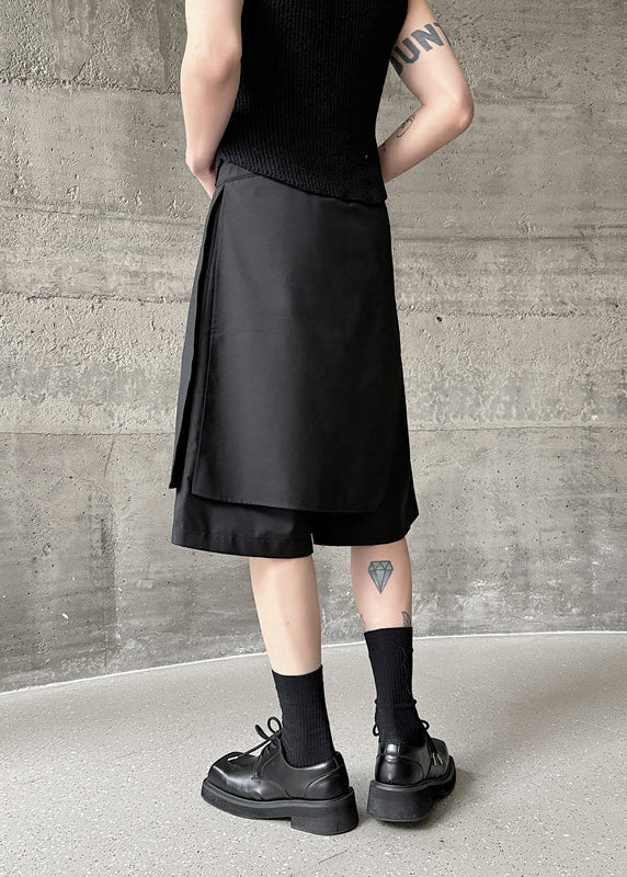 Black Asymmetrical Pockets Patchwork High Waist Pants