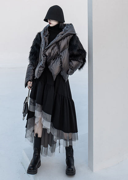 Black Asymmetrical Tulle Patchwork Elastic Waist Cotton a Line Skirt Summer