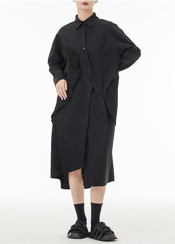 Black Asymmetrical Wrinkled Cotton Robe Dresses Spring