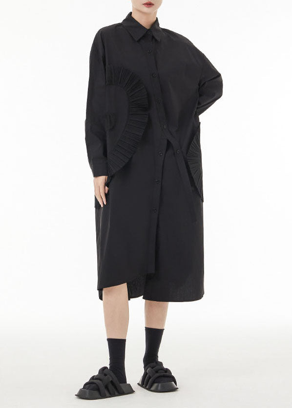 Black Asymmetrical Wrinkled Cotton Robe Dresses Spring