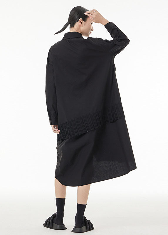 Black Asymmetrical Wrinkled Cotton Robe Dresses Spring