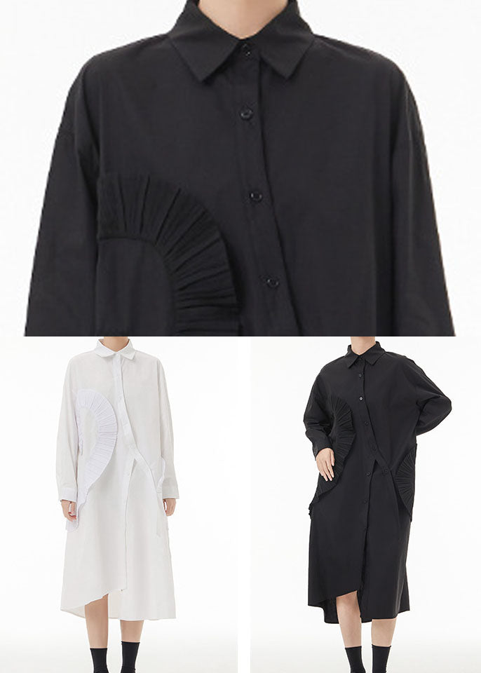 Black Asymmetrical Wrinkled Cotton Robe Dresses Spring