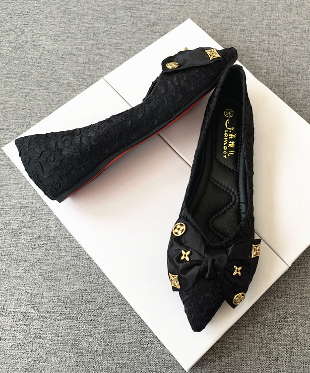 Black Bow Splicing Flat Shoes Pointed Toe