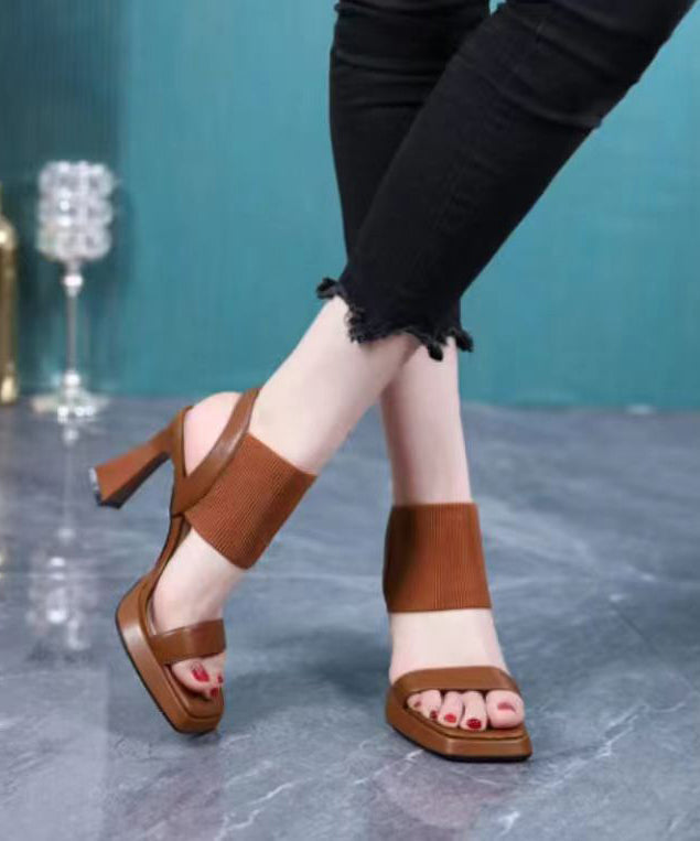 Black Chunky Splicing Peep Toe High Heel Sandals