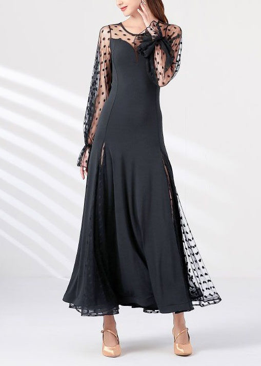 Black Dot Tulle Patchwork Maxi Dresses Spring